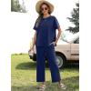 imageANRABESS Womens 2 Piece Outfits 34 Batwing Sleeve Top Wide Leg Crop Pants Sets 2025 Summer Beach Travel Lounge Set ClothesNavy