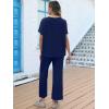 imageANRABESS Womens 2 Piece Outfits 34 Batwing Sleeve Top Wide Leg Crop Pants Sets 2025 Summer Beach Travel Lounge Set ClothesNavy