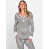 imageANRABESS Womens 2 Piece Outfits Pajama Sets Long Sleeve Henley Tops Sweatpants Matching Lounge Set 2025 Fall Pj SleepwearBlack White Stripe Floral