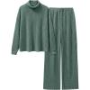 imageANRABESS 2 Piece Lounge Sets for Women Turtleneck Pajama Knit Long Sleeve Tops Pants Matching Pj Set Casual 2025 Fall ClothesGreen