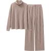 imageANRABESS 2 Piece Lounge Sets for Women Turtleneck Pajama Knit Long Sleeve Tops Pants Matching Pj Set Casual 2025 Fall ClothesTan