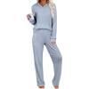 imageANRABESS Womens 2 Piece Lounge Pajama Sets Ribbed Knit Long Sleeve Hoodies Tops Matching Pants Casual Fall Sleepwear OutfitsBlue