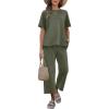imageANRABESS Womens 2 Piece Outfits 34 Batwing Sleeve Top Wide Leg Crop Pants Sets 2025 Summer Beach Travel Lounge Set ClothesArmy Green