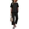 imageANRABESS Womens 2 Piece Outfits 34 Batwing Sleeve Top Wide Leg Crop Pants Sets 2025 Summer Beach Travel Lounge Set ClothesBlack