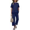 imageANRABESS Womens 2 Piece Outfits 34 Batwing Sleeve Top Wide Leg Crop Pants Sets 2025 Summer Beach Travel Lounge Set ClothesNavy