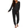 imageANRABESS Womens 2 Piece Outfits Pajama Sets Long Sleeve Henley Tops Sweatpants Matching Lounge Set 2025 Fall Pj SleepwearBlack