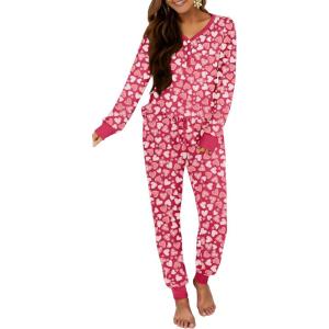 imageANRABESS Womens 2 Piece Outfits Pajama Sets Long Sleeve Henley Tops Sweatpants Matching Lounge Set 2025 Fall Pj SleepwearDiverse Love Floral