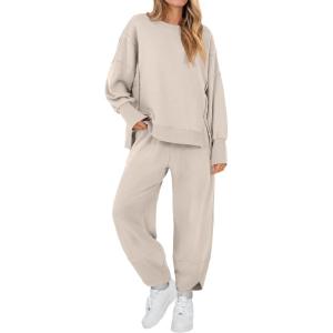 imageANRABESS Womens 2 Piece Outfits Sweatsuits Oversized Sweatshirts Barrel Pants Matching Lounge Sets 2025 Fall Travel ClothesAlmond