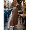 imageANRABESS Women Long Sleeve Dresses 2025 Fall Casual Crewneck Loose Fit Split Flowy WrinkleFree Travel Vacation Maxi DressBrown