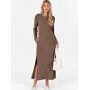 imageANRABESS Women Long Sleeve Dresses 2025 Fall Casual Crewneck Loose Fit Split Flowy WrinkleFree Travel Vacation Maxi DressBrown