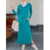 imageANRABESS Women Long Sleeve Dresses 2025 Fall Casual Crewneck Loose Fit Split Flowy WrinkleFree Travel Vacation Maxi DressLake Blue
