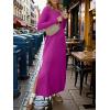 imageANRABESS Women Long Sleeve Dresses 2025 Fall Casual Crewneck Loose Fit Split Flowy WrinkleFree Travel Vacation Maxi DressPurple Red