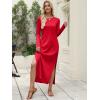 imageANRABESS Women Long Sleeve Dresses 2025 Fall Casual Crewneck Loose Fit Split Flowy WrinkleFree Travel Vacation Maxi DressRed