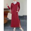 imageANRABESS Women Long Sleeve Dresses 2025 Fall Casual Crewneck Loose Fit Split Flowy WrinkleFree Travel Vacation Maxi DressWine Red