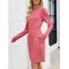 imageANRABESS Womens Long Sleeve Dress 2025 Fall Casual Elastic Waist Short Mini T Shirt Dresses with Pockets Travel OutfitsCoral