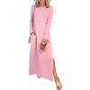 imageANRABESS Women Long Sleeve Dresses 2025 Fall Casual Crewneck Loose Fit Split Flowy WrinkleFree Travel Vacation Maxi DressPink