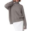 imageANRABESS Womens Turtleneck Sweaters Long Sleeve Oversized Chunky Knit High Low Hem Pullover Sweater Top 2025 Fall OutfitsGrey Khaki