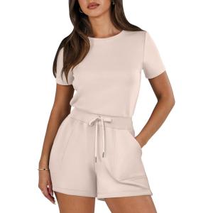 imageANRABESS Romper for Women Short Sleeve Summer Tshirt One Piece Jumpsuit Beach Vacation Travel Outfits 2025 Dressy ClothesApricot