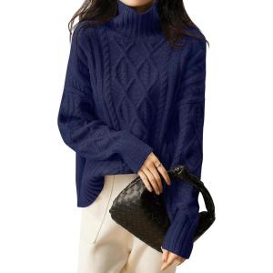 imageANRABESS Sweaters for Women Oversized Long Sleeve Turtleneck Cable Knit Casual Loose Pullover Tops 2025 Fall Trendy OutfitsNavy Blue