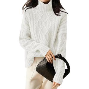 imageANRABESS Sweaters for Women Oversized Long Sleeve Turtleneck Cable Knit Casual Loose Pullover Tops 2025 Fall Trendy OutfitsOffwhite