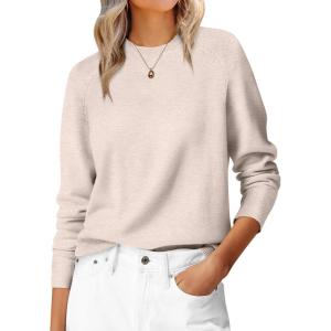 imageANRABESS Sweaters for Women Short Length Loose Fit Lightweight Long Sleeve Crewneck Knit Basic Sweater 2025 Fall OutfitsAlmond