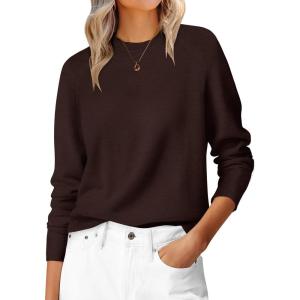 imageANRABESS Sweaters for Women Short Length Loose Fit Lightweight Long Sleeve Crewneck Knit Basic Sweater 2025 Fall OutfitsDeep Taupe