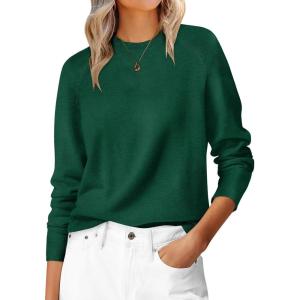 imageANRABESS Sweaters for Women Short Length Loose Fit Lightweight Long Sleeve Crewneck Knit Basic Sweater 2025 Fall OutfitsGreen