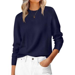 imageANRABESS Sweaters for Women Short Length Loose Fit Lightweight Long Sleeve Crewneck Knit Basic Sweater 2025 Fall OutfitsNavy Blue