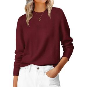 imageANRABESS Sweaters for Women Short Length Loose Fit Lightweight Long Sleeve Crewneck Knit Basic Sweater 2025 Fall OutfitsRed