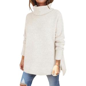 imageANRABESS Womens Oversized Turtleneck Sweaters Casual Fall Long Sleeve Knit Spilt Hem Tunic Pullover Tops 2025 Winter OutfitsWhite