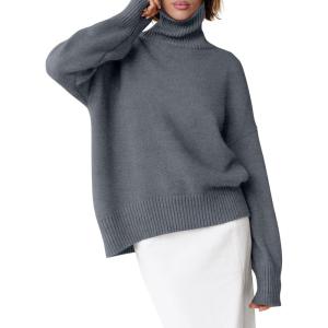 imageANRABESS Womens Turtleneck Sweaters Long Sleeve Oversized Chunky Knit High Low Hem Pullover Sweater Top 2025 Fall OutfitsDark Gray