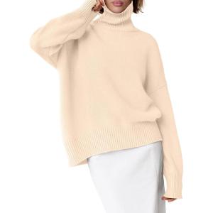 imageANRABESS Womens Turtleneck Sweaters Long Sleeve Oversized Chunky Knit High Low Hem Pullover Sweater Top 2025 Fall OutfitsParchment