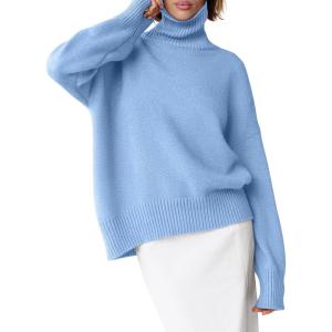 imageANRABESS Womens Turtleneck Sweaters Long Sleeve Oversized Chunky Knit High Low Hem Pullover Sweater Top 2025 Fall OutfitsSky