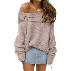 imageANRABESS Womens Wool Blend Off The Shoulder Long Sleeve Soft Knit Sweaters 2025 Fall OutfitsWarm Khaki