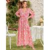 imageANRABESS Womens Long Sleeve Floral Maxi Dress Boho Flowy Wrap Slit V Neck Beach Fall Wedding Guest Party Vacation DressesGrey Pink Floral