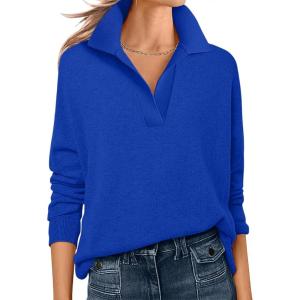 imageANRABESS Womens Polo V Neck Long Sleeve Sweaters Lightweight Dressy Casual Business Basic Knit Pullover Top 2025 Fall OutfitsRoyal Blue
