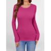 imageANRABESS Women Long Sleeve Shirts Builtin Bra Crewneck Rib Knit Slim Fit Basic Tee Tops 2025 Fall Casual TShirt Base LayerHot Pink