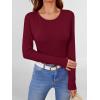 imageANRABESS Women Long Sleeve Shirts Builtin Bra Crewneck Rib Knit Slim Fit Basic Tee Tops 2025 Fall Casual TShirt Base LayerWine Red