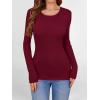 imageANRABESS Women Long Sleeve Shirts Builtin Bra Crewneck Rib Knit Slim Fit Basic Tee Tops 2025 Fall Casual TShirt Base LayerWine Red