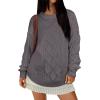 imageANRABESS Women Oversized Chunky Cable Knitted Vintage Sweater 2025 Fall Winter OutfitsNutmeg