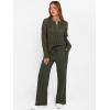 imageANRABESS Womens 2 Piece Outfits 2025 Fall Crochet Knit Half Zip Sweater Top Wide Leg Pant Travel Matching Sets Lounge ClothesArmy Green