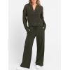 imageANRABESS Womens 2 Piece Outfits 2025 Fall Crochet Knit Half Zip Sweater Top Wide Leg Pant Travel Matching Sets Lounge ClothesArmy Green