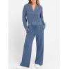 imageANRABESS Womens 2 Piece Outfits 2025 Fall Crochet Knit Half Zip Sweater Top Wide Leg Pant Travel Matching Sets Lounge ClothesBlue