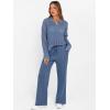 imageANRABESS Womens 2 Piece Outfits 2025 Fall Crochet Knit Half Zip Sweater Top Wide Leg Pant Travel Matching Sets Lounge ClothesBlue