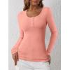 imageANRABESS Womens Long Sleeve Henley Tops Ribbed Knit Slim Fitted Trendy T Shirt Basic Tees Layer 2025 Fall Fashion OutfitsCoral