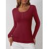 imageANRABESS Womens Long Sleeve Henley Tops Ribbed Knit Slim Fitted Trendy T Shirt Basic Tees Layer 2025 Fall Fashion OutfitsDeep Red