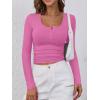 imageANRABESS Womens Long Sleeve Henley Tops Ribbed Knit Slim Fitted Trendy T Shirt Basic Tees Layer 2025 Fall Fashion OutfitsHot Pink