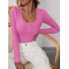 imageANRABESS Womens Long Sleeve Henley Tops Ribbed Knit Slim Fitted Trendy T Shirt Basic Tees Layer 2025 Fall Fashion OutfitsHot Pink