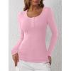 imageANRABESS Womens Long Sleeve Henley Tops Ribbed Knit Slim Fitted Trendy T Shirt Basic Tees Layer 2025 Fall Fashion OutfitsPink