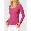 imageANRABESS Womens Ribbed Fitted Sweater Long Sleeve Shirts Scoop Neck Lightweight Casual Knit Slim Tops 2025 Fall OutfitsHot Pink